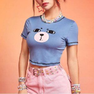 NWT Kawaii Blue Bear Crop Top